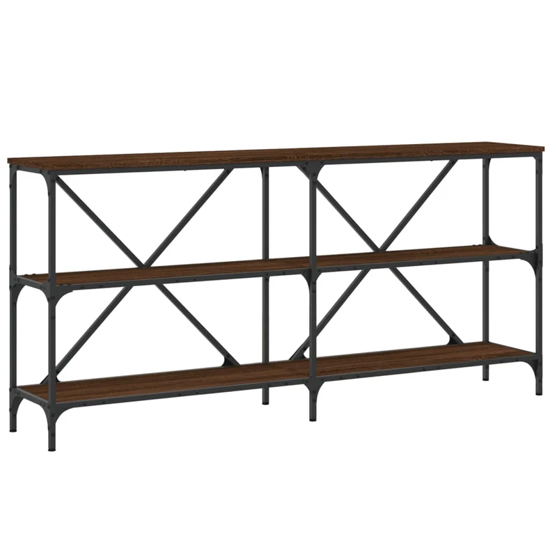 Table console d'entrée fonctionnel et stylé avec étagères 160 x 30 x 75cm bois d'ingénierie marron et fer DEC031864