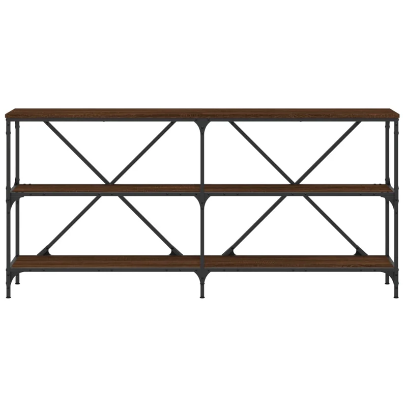 Table console d'entrée fonctionnel et stylé avec étagères 160 x 30 x 75cm bois d'ingénierie marron et fer DEC031864