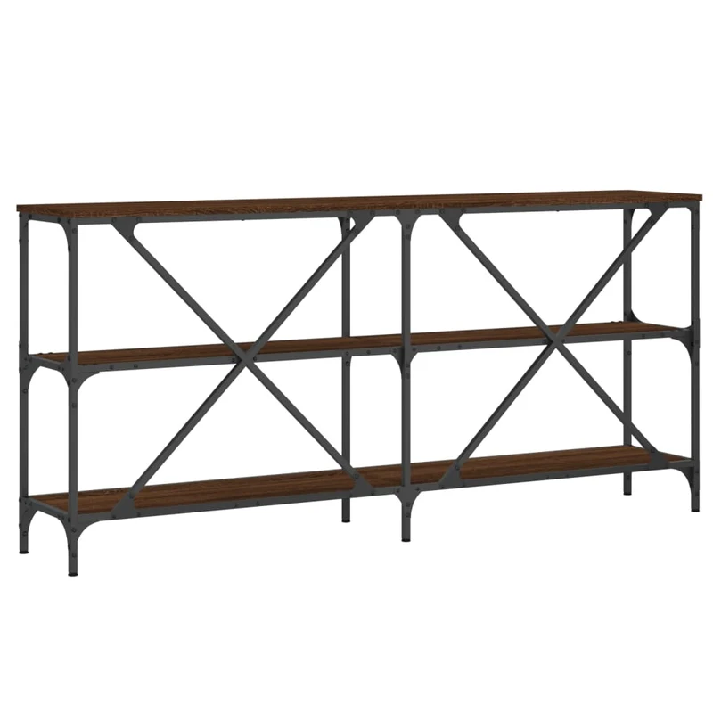 Table console d'entrée fonctionnel et stylé avec étagères 160 x 30 x 75cm bois d'ingénierie marron et fer DEC031864
