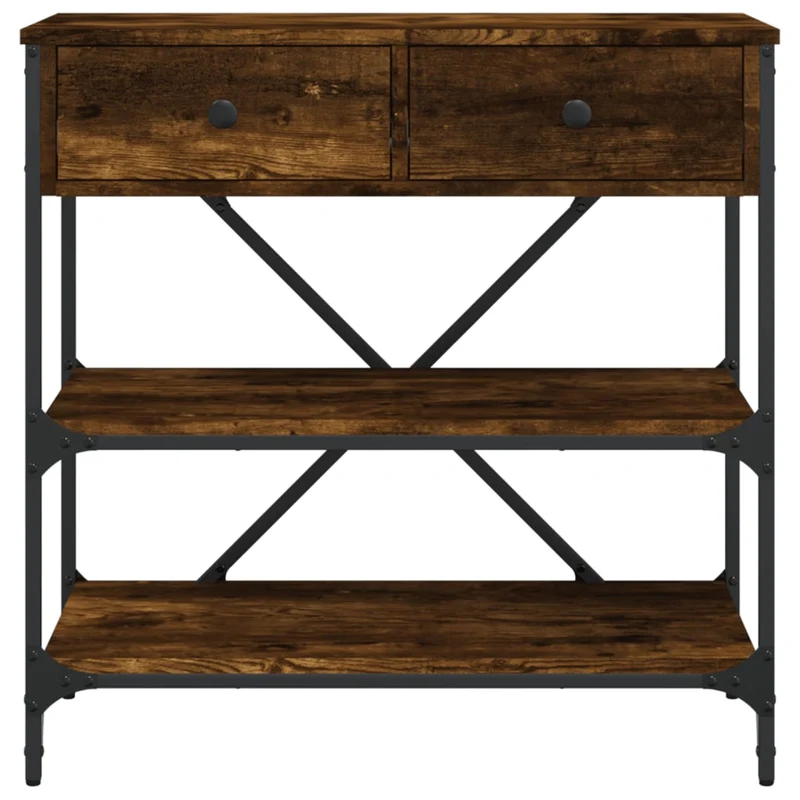 Table console d'entrée fonctionnel et stylé avec étagères et tiroirs 75 x 34,5 x 75 cm bois d'ingénierie marron et métal DEC031812