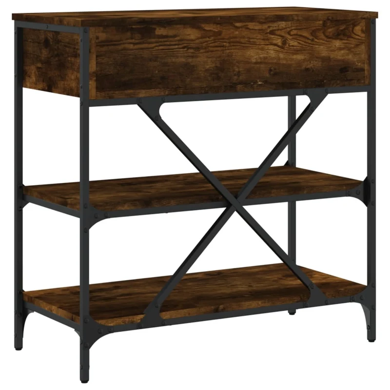Table console d'entrée fonctionnel et stylé avec étagères et tiroirs 75 x 34,5 x 75 cm bois d'ingénierie marron et métal DEC031812