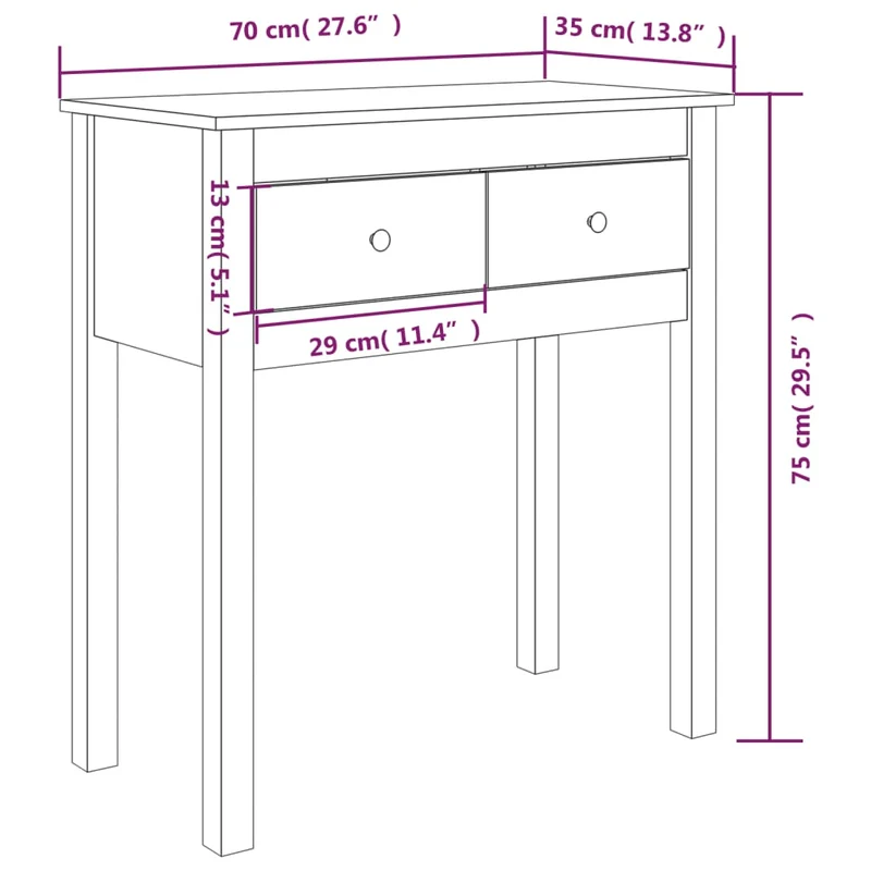 Table console d'entrée fonctionnel et stylé avec tiroirs 70 x 35 x 75 cm bois massif de pin DEC031569