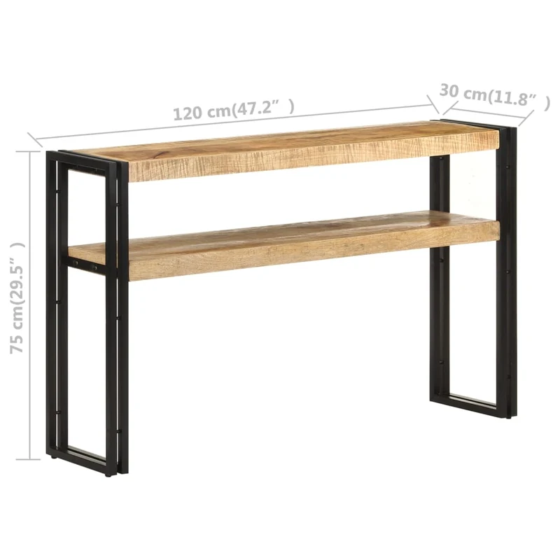 Table console d'entrée fonctionnel et stylé avec étagère 120 x 30 x 75 cm bois de manguier brut brun DEC031549