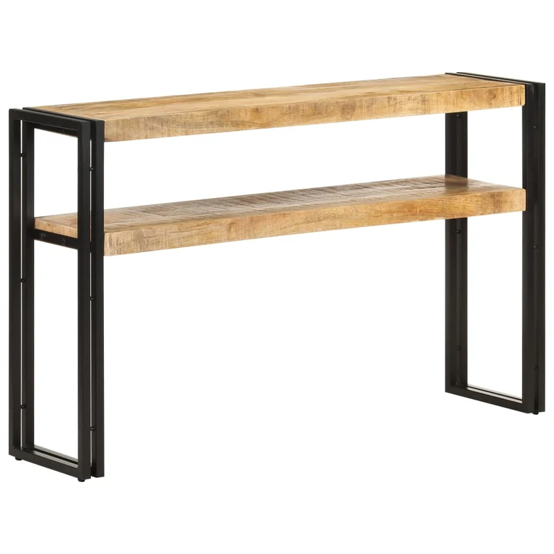 Table console d'entrée fonctionnel et stylé avec étagère 120 x 30 x 75 cm bois de manguier brut brun DEC031549