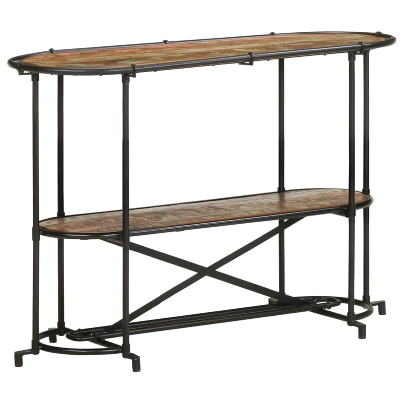 Table console d'entrée fonctionnel et stylé avec étagères 110 x 42 x 76 cm bois massif de récupération et fer DEC031534