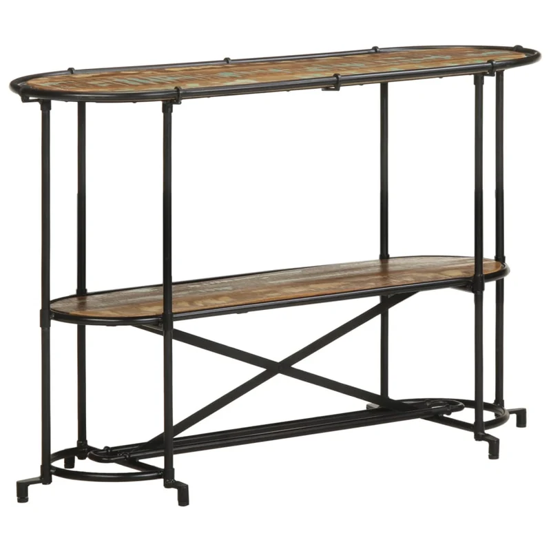 Table console d'entrée fonctionnel et stylé avec étagères 110 x 42 x 76 cm bois massif de récupération et fer DEC031534