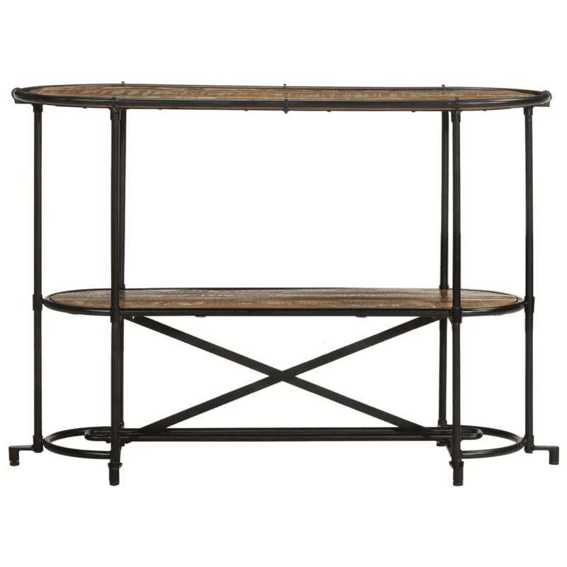 Table console d'entrée fonctionnel et stylé avec étagères 110 x 42 x 76 cm bois massif de récupération et fer DEC031534