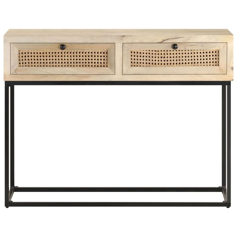 Table console d'entrée fonctionnel et stylé avec tiroirs 100x35x76 cm bois de manguier canne et acier DEC031498
