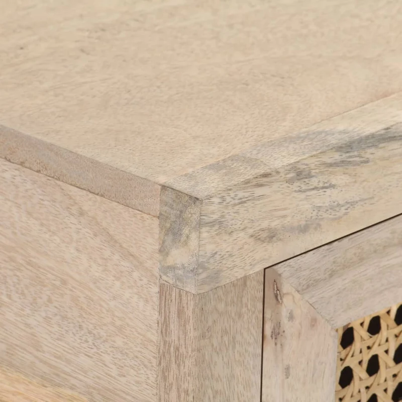 Table console d'entrée fonctionnel et stylé avec tiroirs 100x35x76 cm bois de manguier canne et acier DEC031498