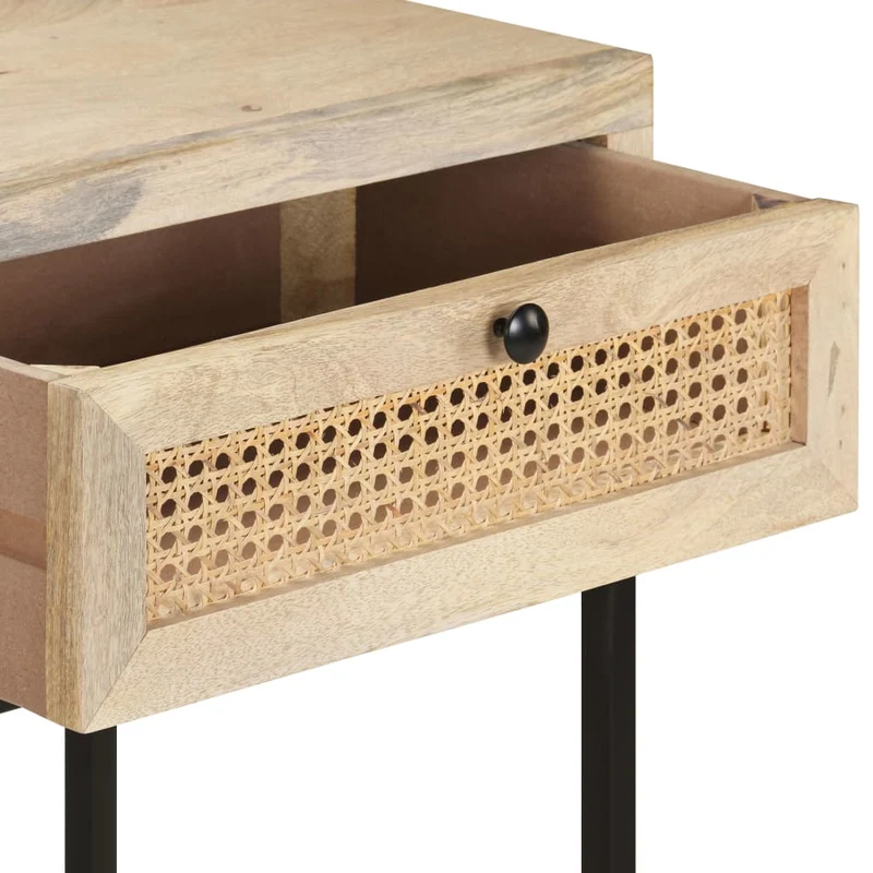 Table console d'entrée fonctionnel et stylé avec tiroirs 100x35x76 cm bois de manguier canne et acier DEC031498