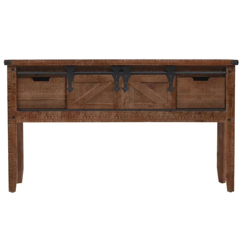 Meuble console avec 2 tiroirs et 2 compartiments 131 x 35,5 x 75 cm bois de sapin massif MDF et acier DEC031748