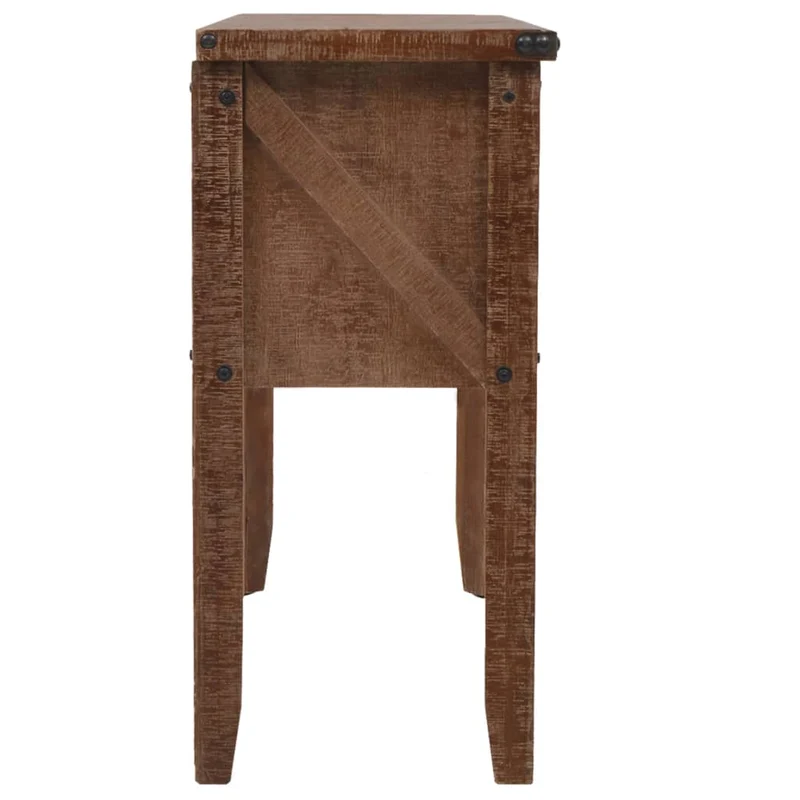 Meuble console avec 2 tiroirs et 2 compartiments 131 x 35,5 x 75 cm bois de sapin massif MDF et acier DEC031748