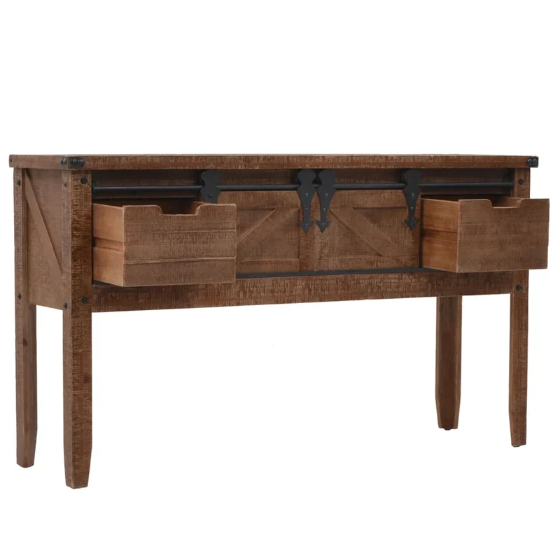 Meuble console avec 2 tiroirs et 2 compartiments 131 x 35,5 x 75 cm bois de sapin massif MDF et acier DEC031748