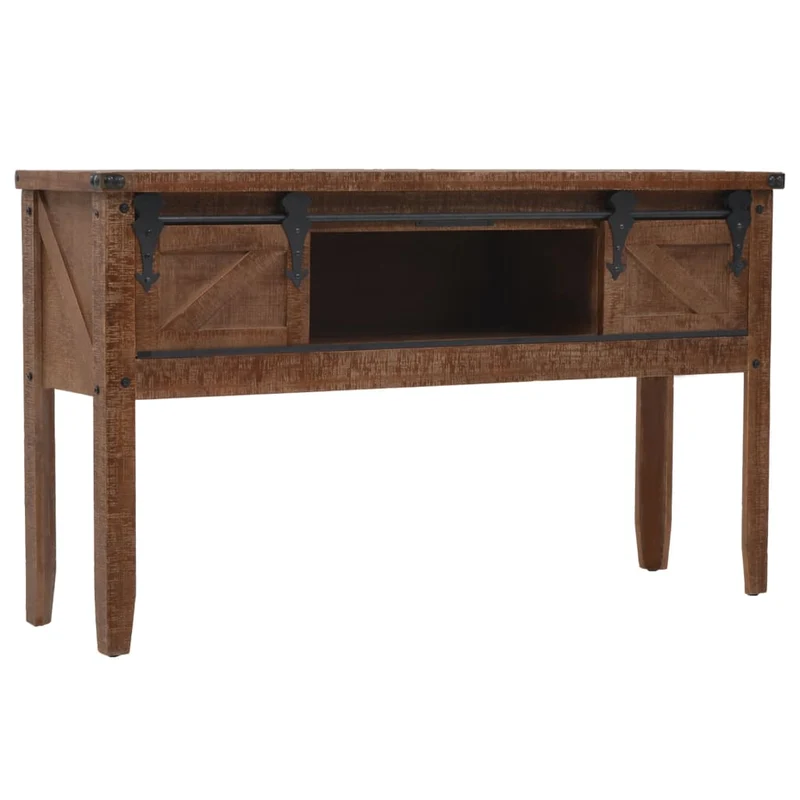 Meuble console avec 2 tiroirs et 2 compartiments 131 x 35,5 x 75 cm bois de sapin massif MDF et acier DEC031748