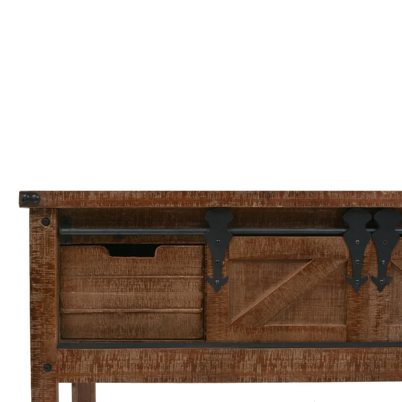 Meuble console avec 2 tiroirs et 2 compartiments 131 x 35,5 x 75 cm bois de sapin massif MDF et acier DEC031748
