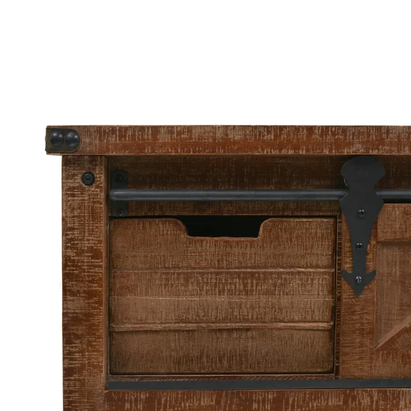 Meuble console avec 2 tiroirs et 2 compartiments 131 x 35,5 x 75 cm bois de sapin massif MDF et acier DEC031748