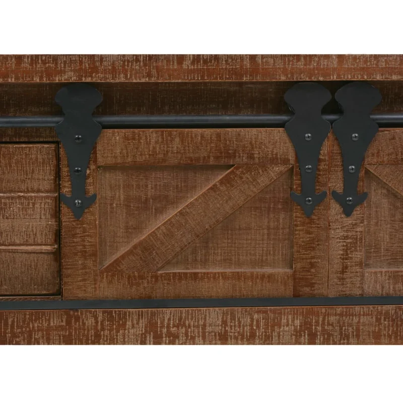 Meuble console avec 2 tiroirs et 2 compartiments 131 x 35,5 x 75 cm bois de sapin massif MDF et acier DEC031748