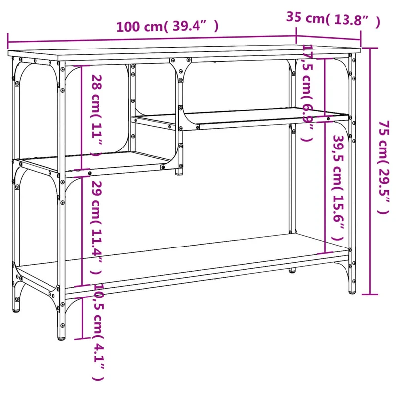 Meuble console d'entrée moderne avec étagères 100 x 35 x 75 cm bois d'ingénierie et métal DEC031669