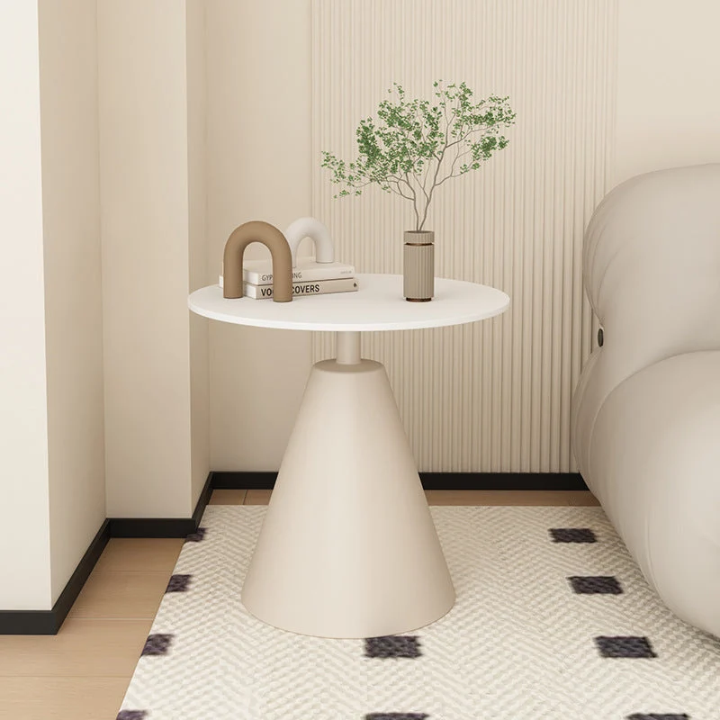 Modern Minimalist Round Cone Rock Slab Carbon Steel Iron End Table 1-Tier For Living Room