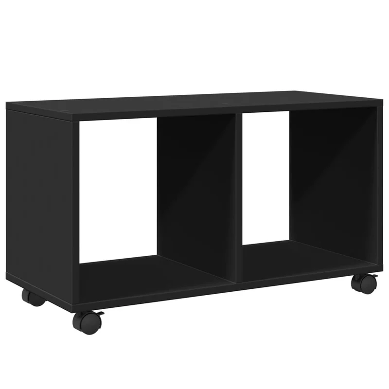 Meuble d'appoint à roulettes avec deux compartiments de rangement 72 x 33 x 42,5 cm bois d'ingénierie noir DEC031391
