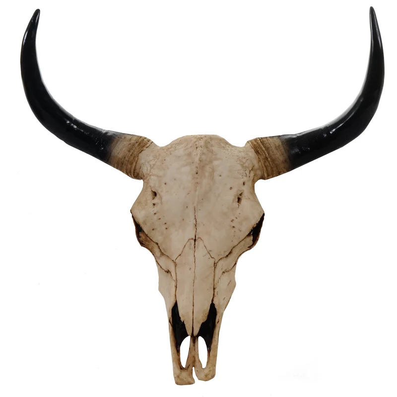 Tête de taureau décoration murale 45cm trophée longhorn en polyrésine intérieur/extérieur naturel 04_0002848