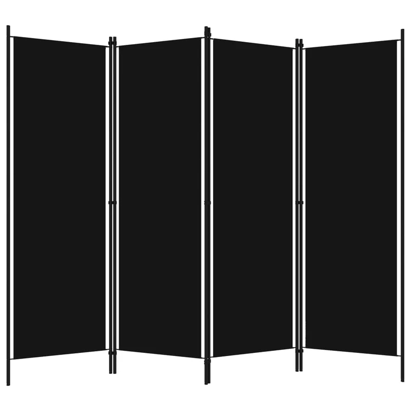 Paravent séparateur de pièce cloison 4 panneaux 200 x 180 cm en tissu noir et fer DEC030904