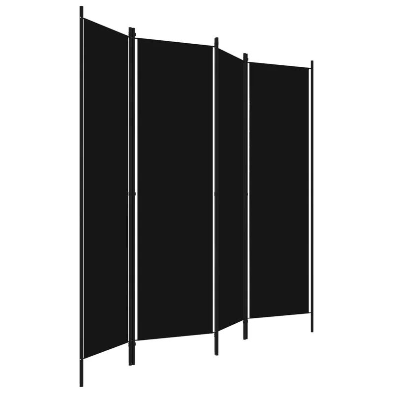 Paravent séparateur de pièce cloison 4 panneaux 200 x 180 cm en tissu noir et fer DEC030904