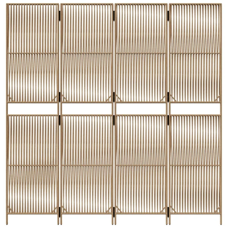 Paravent séparateur de pièce cloison 4 panneaux en résine tressée beige et acier DEC030830