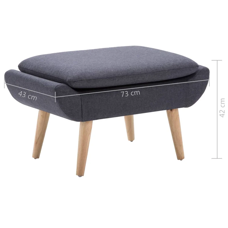 Repose-pieds tabouret 73 x 43 x 42 cm en tissu gris foncé pieds en hévéa DEC030619