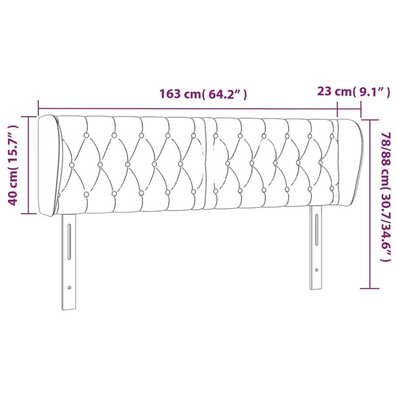 Tête de lit accessoire couchage chambre à coucher meuble capitonné avec rebord latéral 163 x 23 x 78/88 cm tissu gris foncé TDL0204973