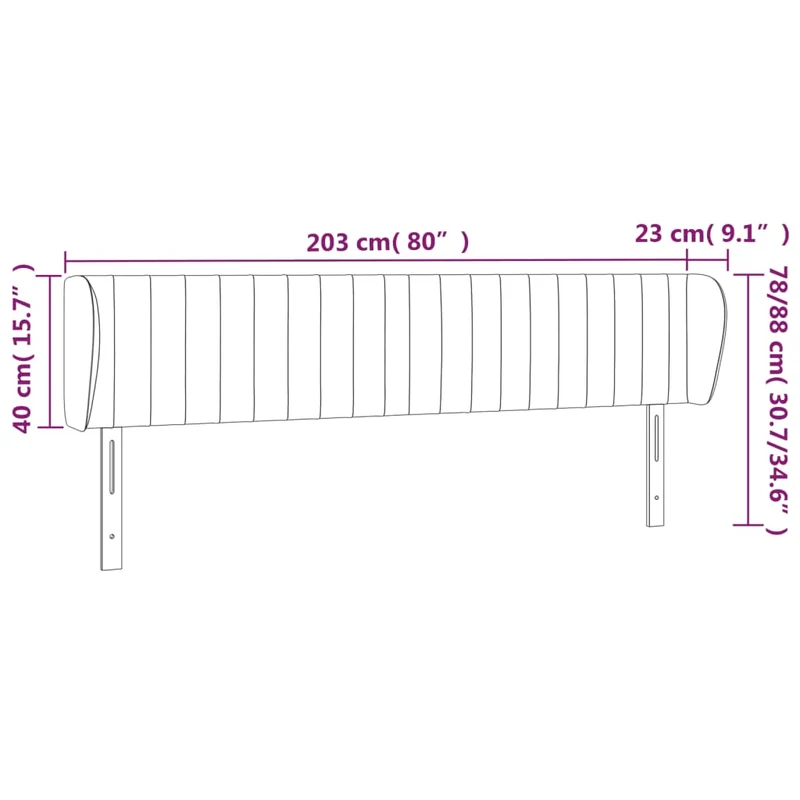 Tête de lit accessoire couchage chambre à coucher meuble avec rebord latéral 203 x 23 x 78/88 cm tissu gris foncé TDL0204921