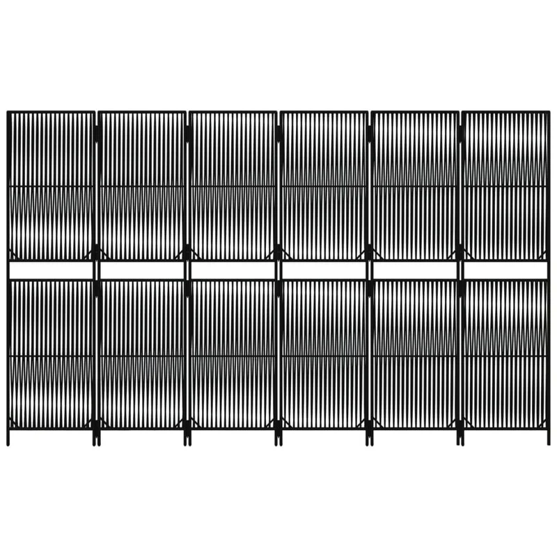 Paravent séparateur de pièce cloison 6 panneaux en résine tressée noir et acier DEC031135
