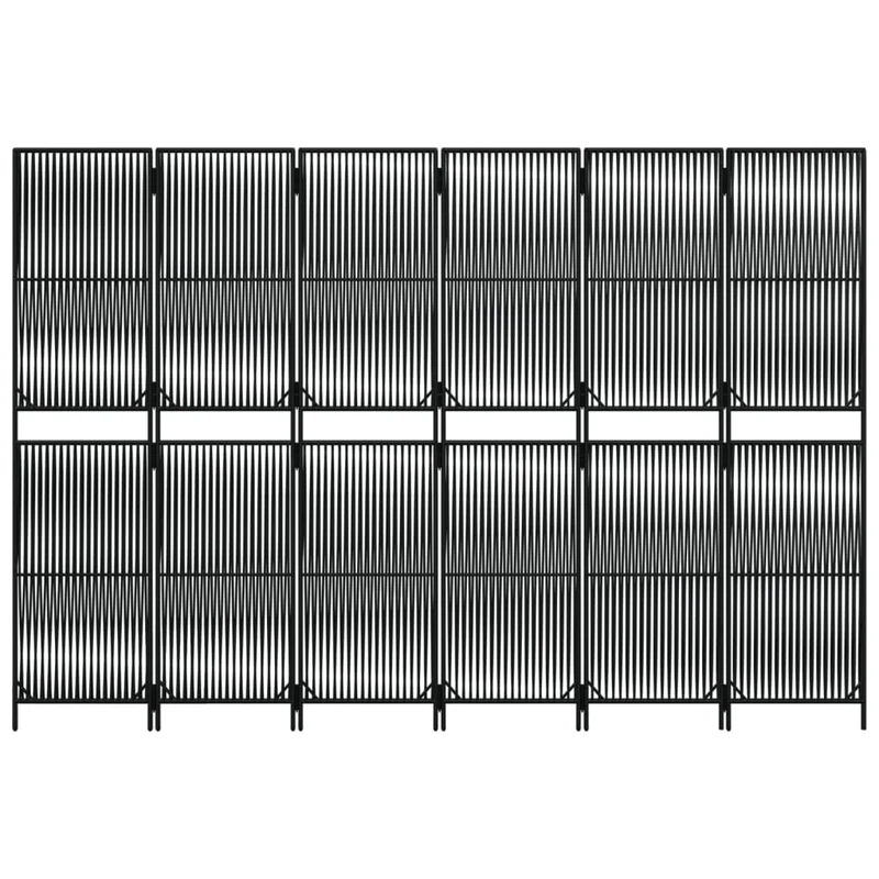 Paravent séparateur de pièce cloison 6 panneaux en résine tressée noir et acier DEC031134