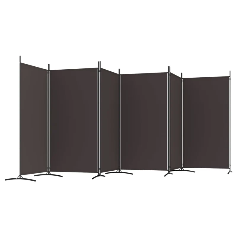 Séparateur de pièce cloison 6 panneaux 520 x 180 cm tissu marron et fer DEC031089