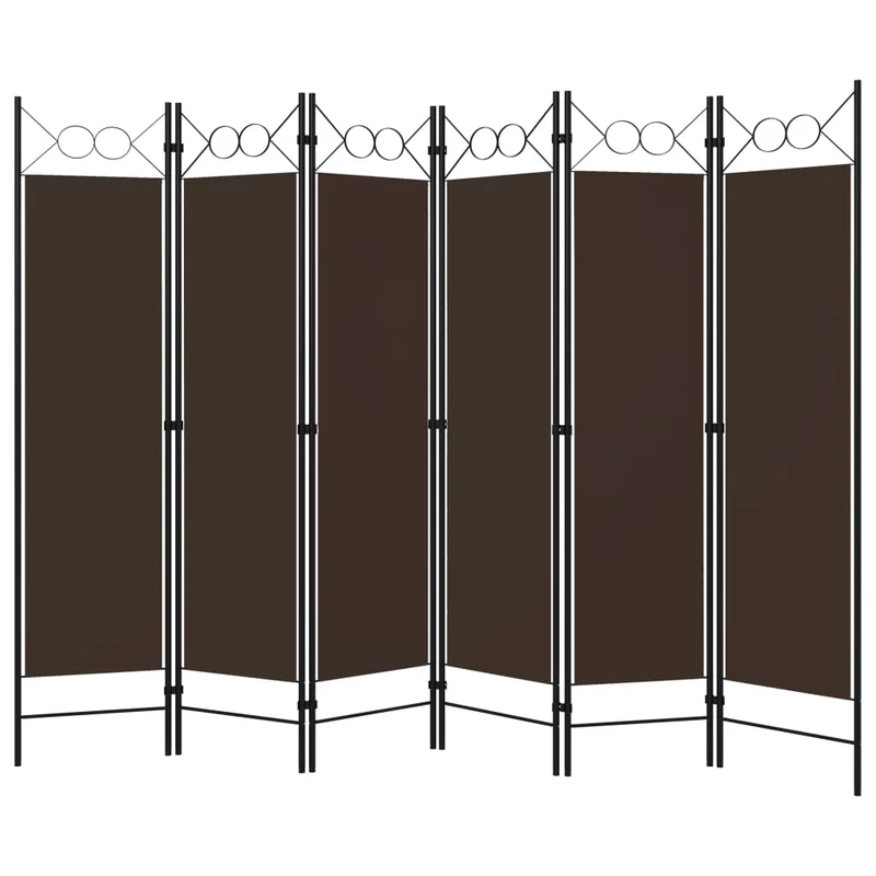 Paravent séparateur de pièce cloison 6 panneaux 240 x 180 cm tissu marron et acier DEC031082