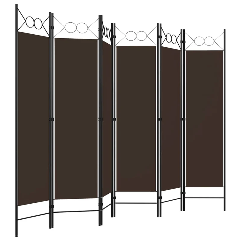Paravent séparateur de pièce cloison 6 panneaux 240 x 180 cm tissu marron et acier DEC031082
