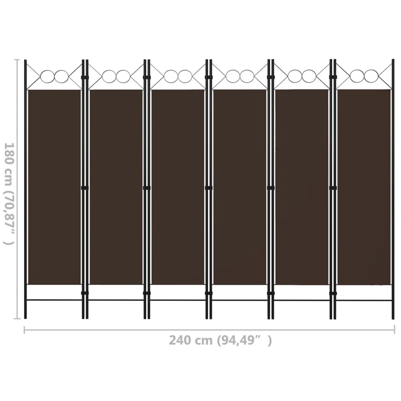 Paravent séparateur de pièce cloison 6 panneaux 240 x 180 cm tissu marron et acier DEC031082