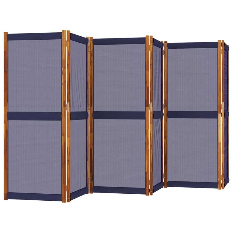 Paravent séparateur de pièce cloison 6 panneaux 420 x 180 cm textilène bleu et bois DEC031071