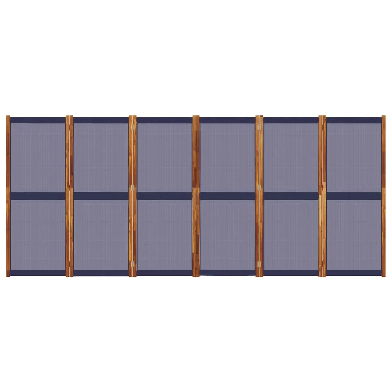 Paravent séparateur de pièce cloison 6 panneaux 420 x 180 cm textilène bleu et bois DEC031071