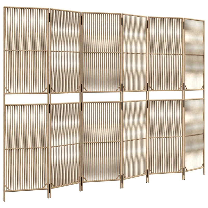 Paravent séparateur de pièce cloison 6 panneaux en résine tressée beige DEC031040