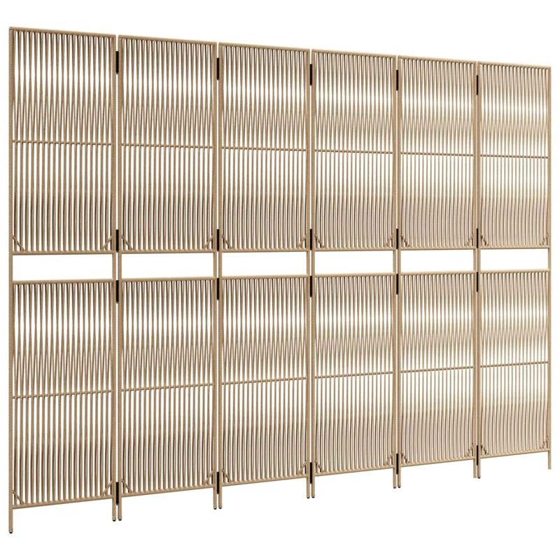 Paravent séparateur de pièce cloison 6 panneaux en résine tressée beige DEC031040