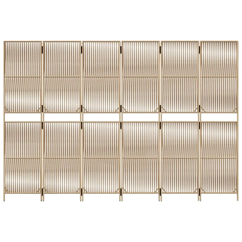 Paravent séparateur de pièce cloison 6 panneaux en résine tressée beige DEC031040