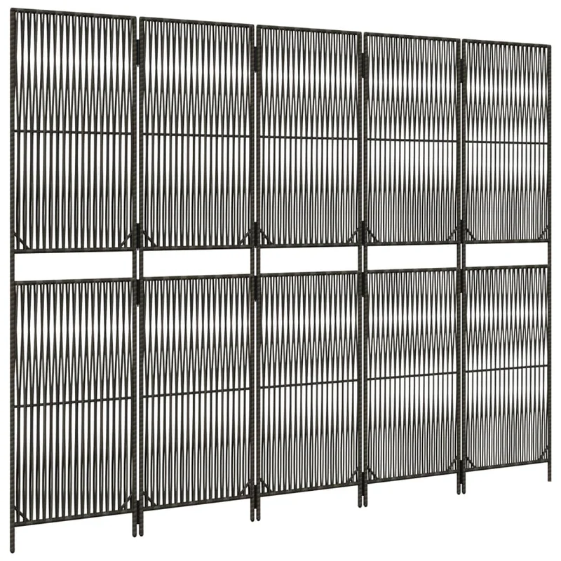 Paravent séparateur de pièce cloison 5 panneaux en résine tressée gris et acier DEC030972
