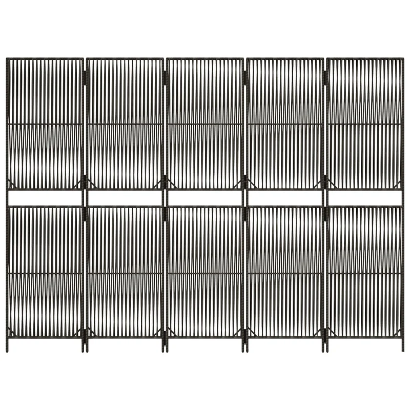 Paravent séparateur de pièce cloison 5 panneaux en résine tressée gris et acier DEC030972