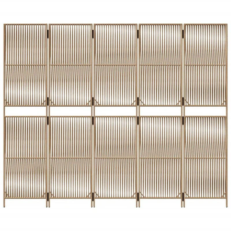 Paravent séparateur de pièce cloison 5 panneaux en résine tressée beige cadre en acier DEC030939