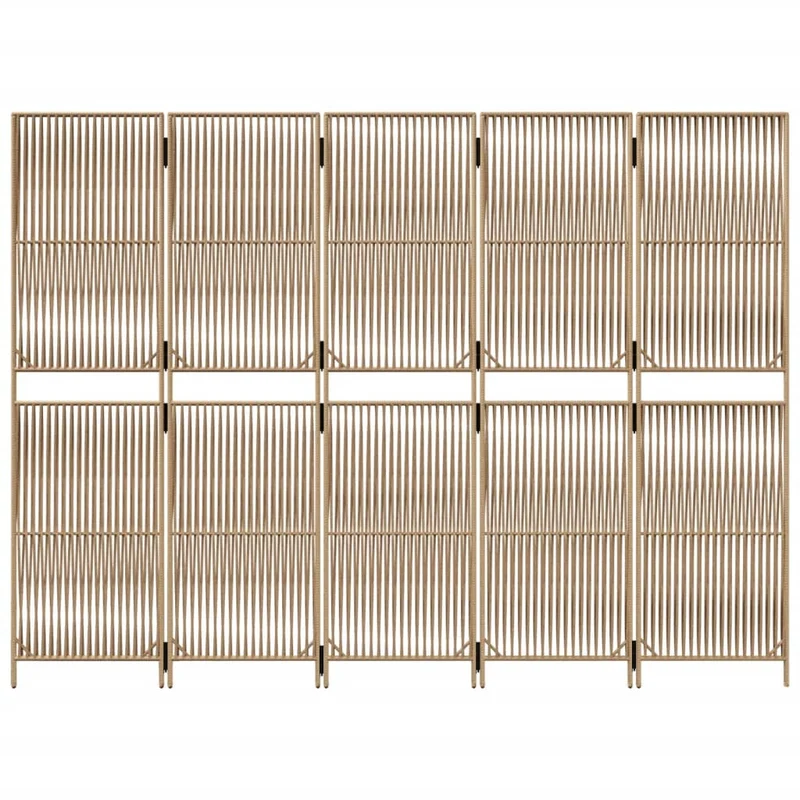 Paravent séparateur de pièce cloison 5 panneaux en résine tressée beige et acier DEC030936