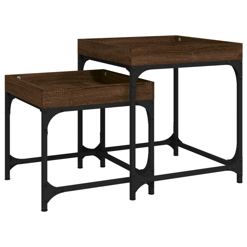 Set de 2 tables d'appoint pieds réglables en bois d'ingénierie marron et acier DEC031308