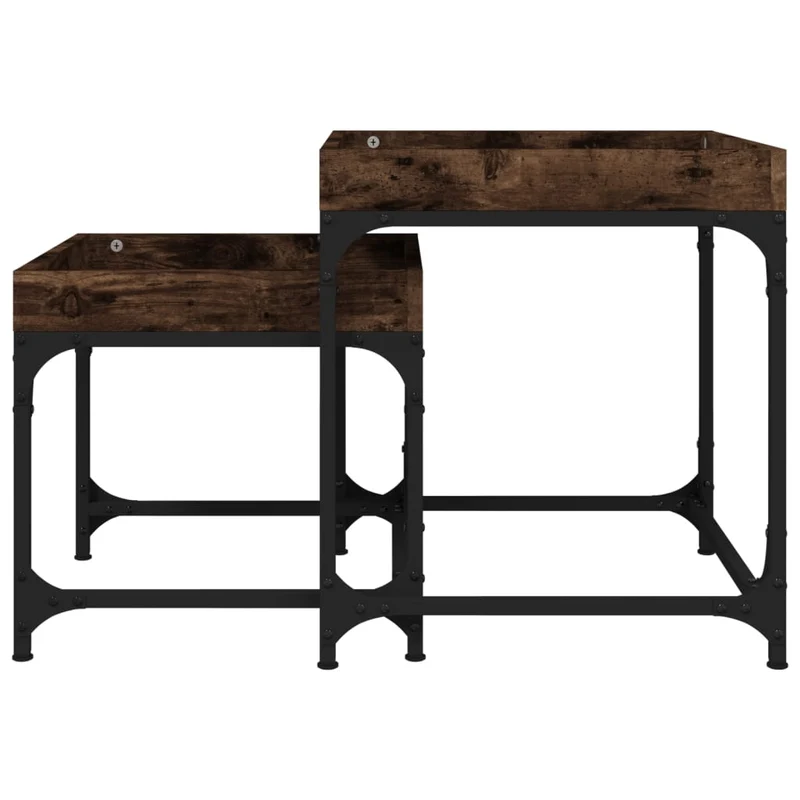 Lot de 2 tables d'appoint pieds réglables en bois d'ingénierie marron cadre en acier DEC031305