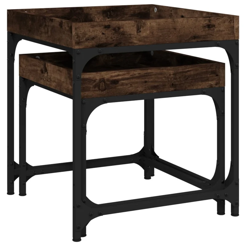 Lot de 2 tables d'appoint pieds réglables en bois d'ingénierie marron cadre en acier DEC031305