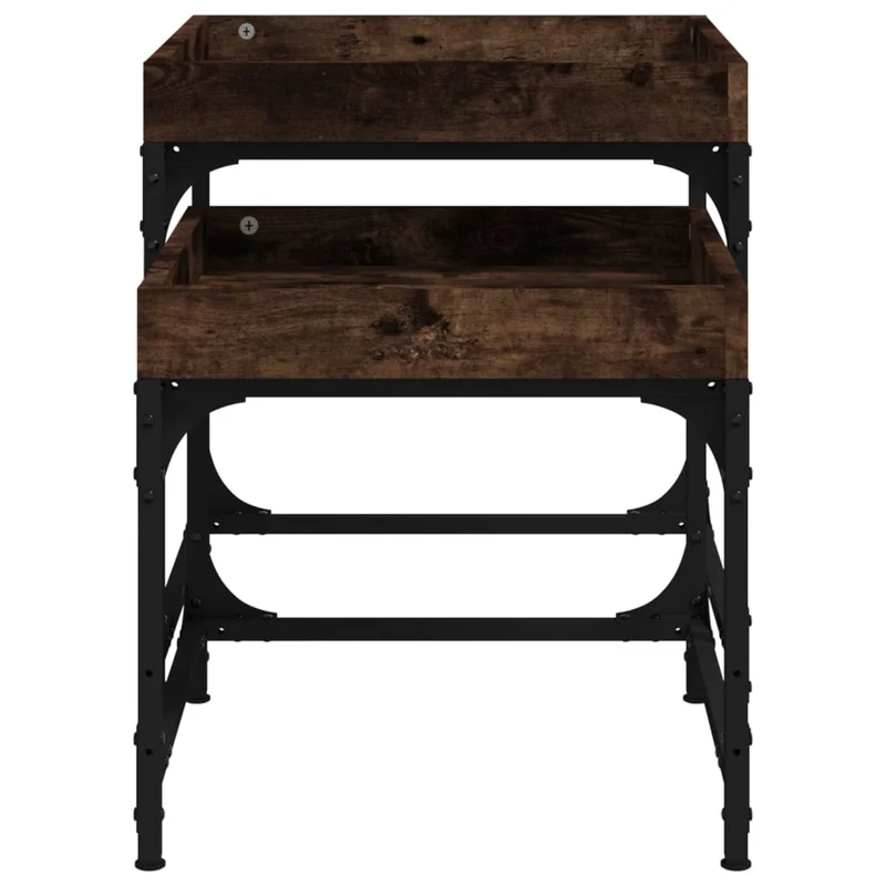 Lot de 2 tables d'appoint pieds réglables en bois d'ingénierie marron cadre en acier DEC031305